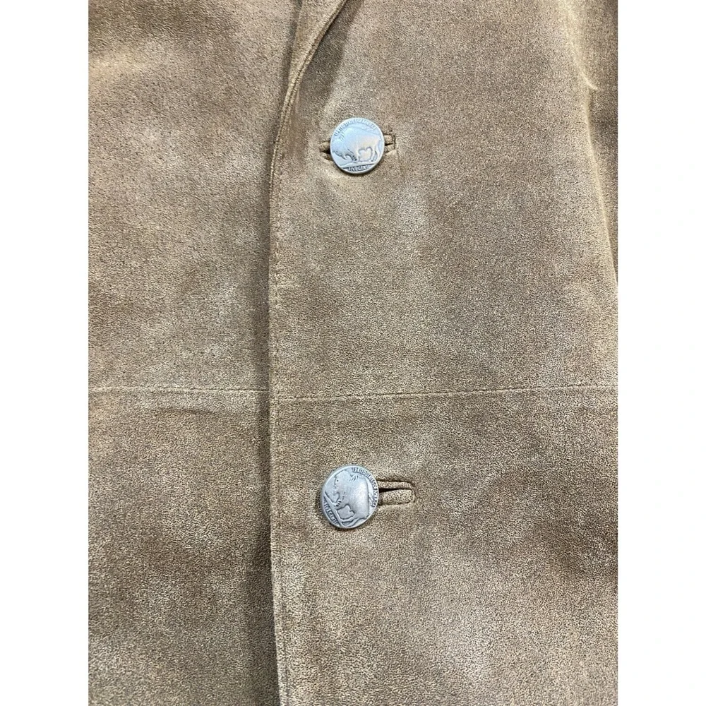 VTG Cabelas 50 Tall Genuine Leather Suede Blazer Jacket Buffalo Nickel‎ Buttons
